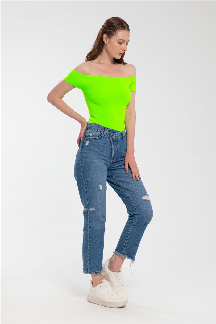 Nisan Kayık Yaka Triko Zıbın  NEON YEŞİL  TT3128-Z