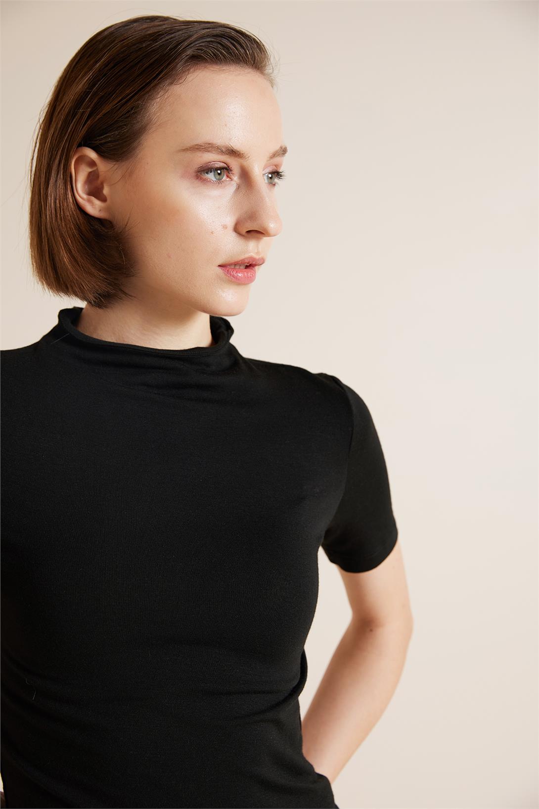 Nisan  KISA KOLLU BASİC T-SHIRT SİYAH N25-2059