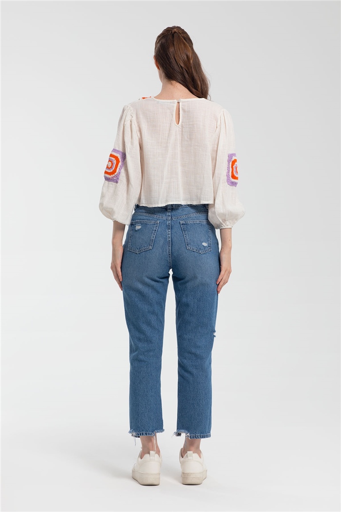 Nisan Kroşe Detaylı Bluz  ORANJ  N21-1149