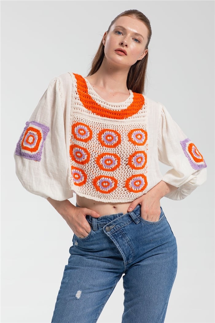 Nisan Kroşe Detaylı Bluz  ORANJ  N21-1149