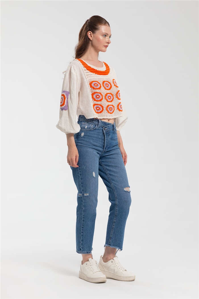Nisan Kroşe Detaylı Bluz  ORANJ  N21-1149