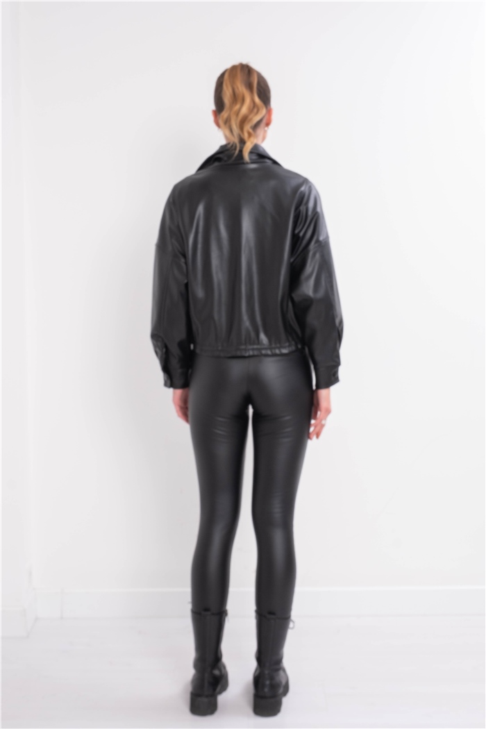 Nisan Oversize Deri Ceket  SİYAH  N22-1529