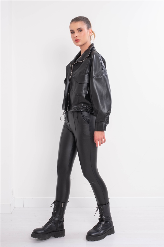 Nisan Oversize Deri Ceket  SİYAH  N22-1529