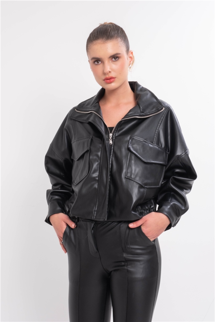 Nisan Oversize Deri Ceket  SİYAH  N22-1529