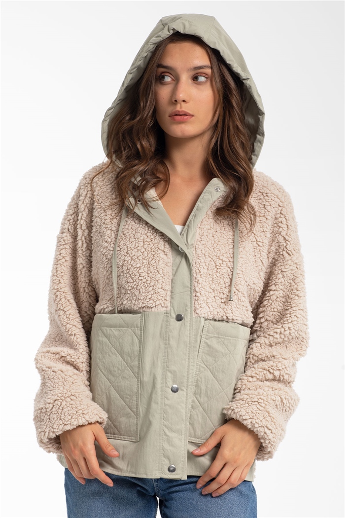 Nisan Peluş Mont  BEJ  N21-1233