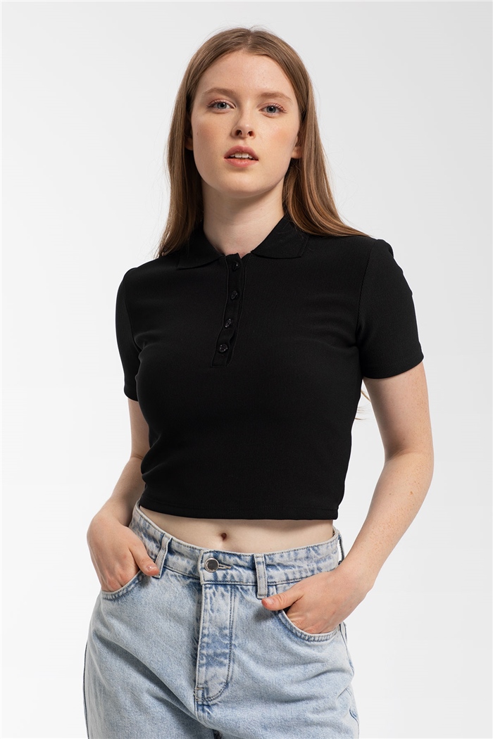 Nisan Polo Yaka Bluz  SİYAH  PD20-145
