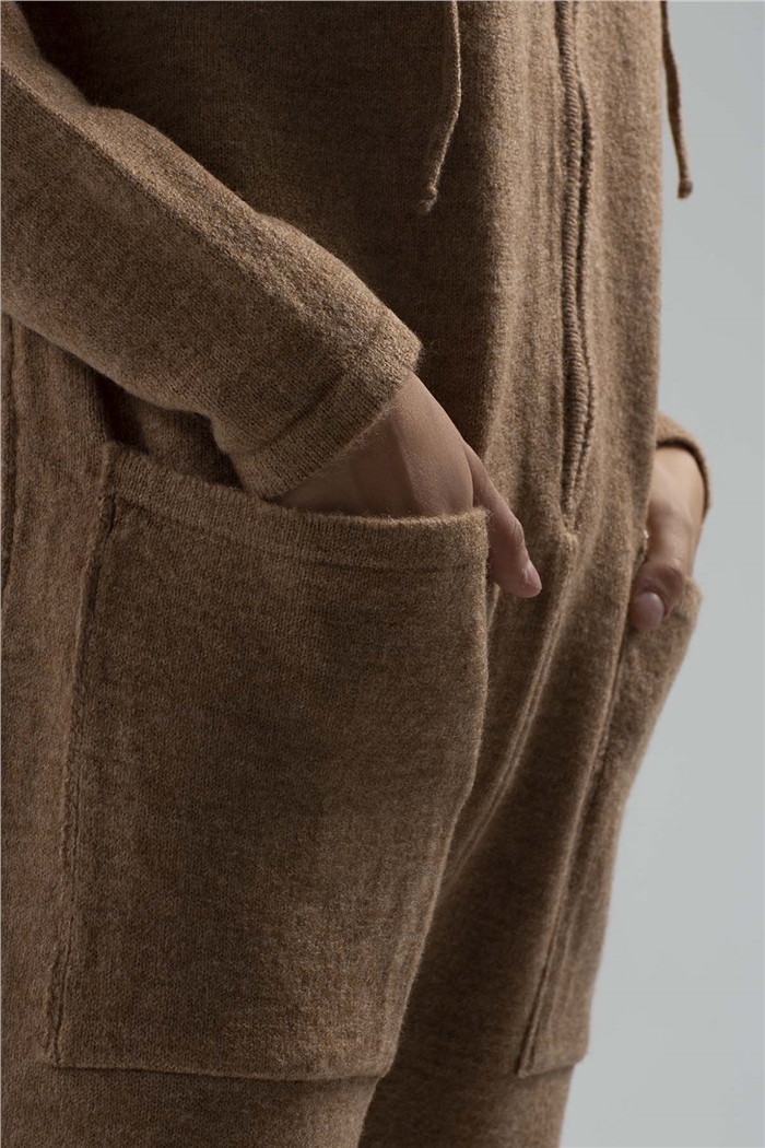 Nisan Reglan Kol Kapşonlu Triko Tulum  CAMEL  TT2962-Z