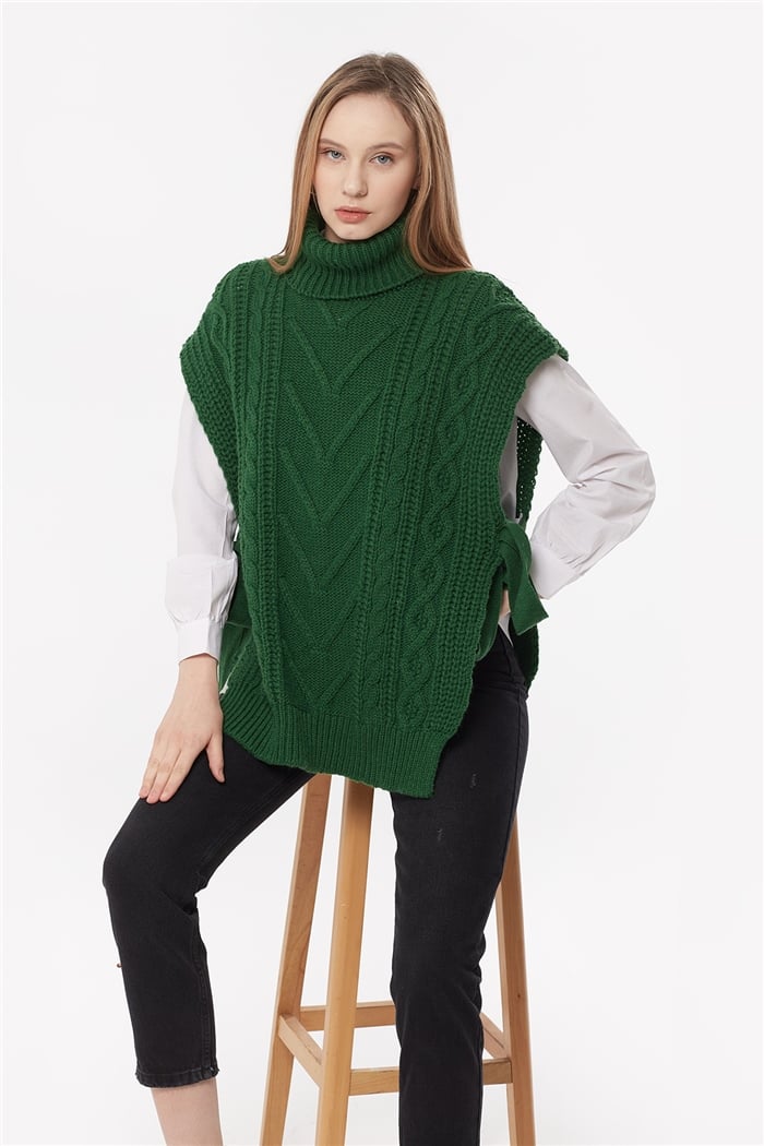 Nisan SAÇ ÖRGÜLÜ KUŞAKLI SÜVETER  BENETTON  TT3389-Z