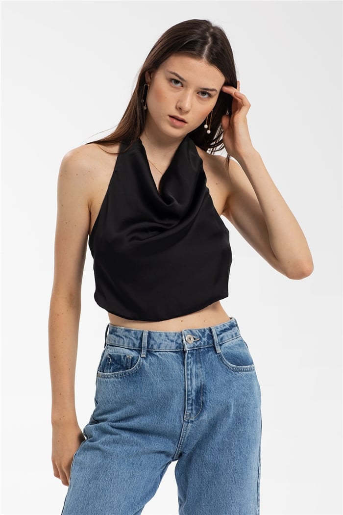 Nisan Saten Bluz  SİYAH  N21-1204