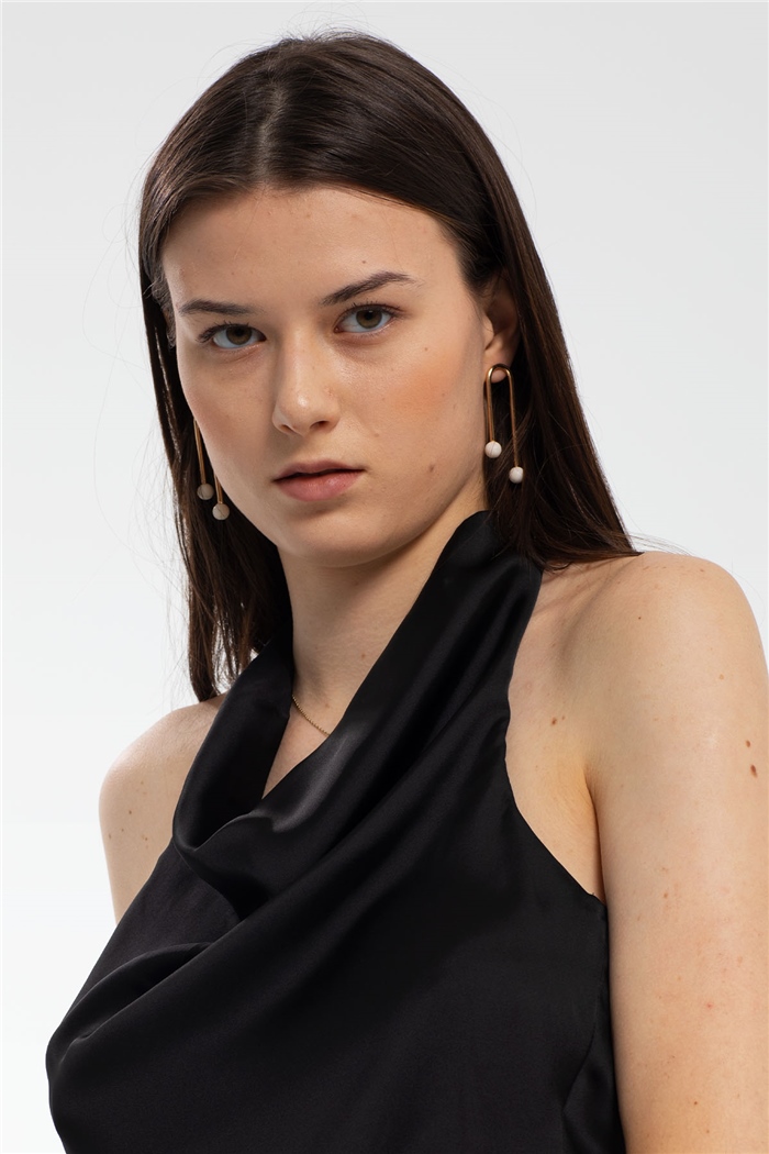 Nisan Saten Bluz  SİYAH  N21-1204