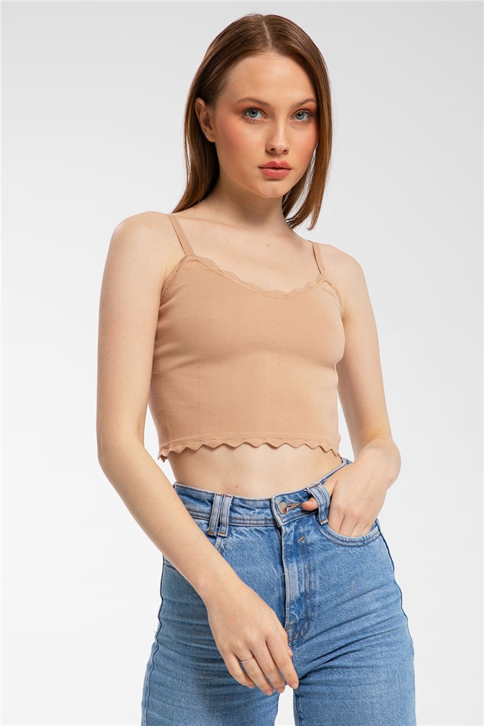 Nisan Yakası Dilimli Triko Atlet  CAMEL  TT3159-Z