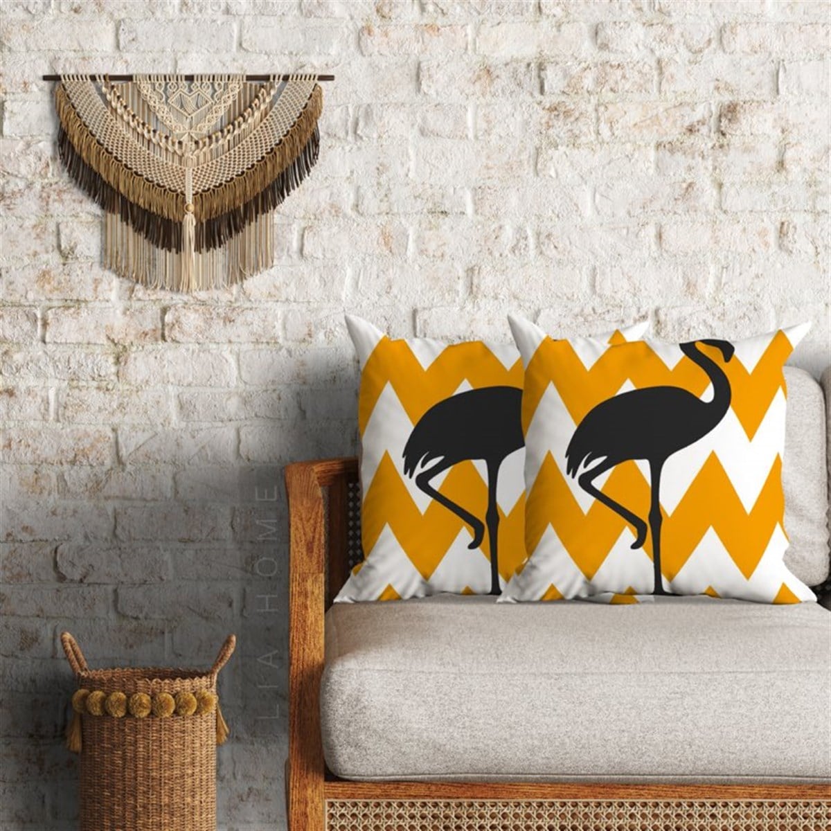 	Flamingo Desenli Dekoratif 2'li Minder Kılıfı Seti 60 x 60 cm