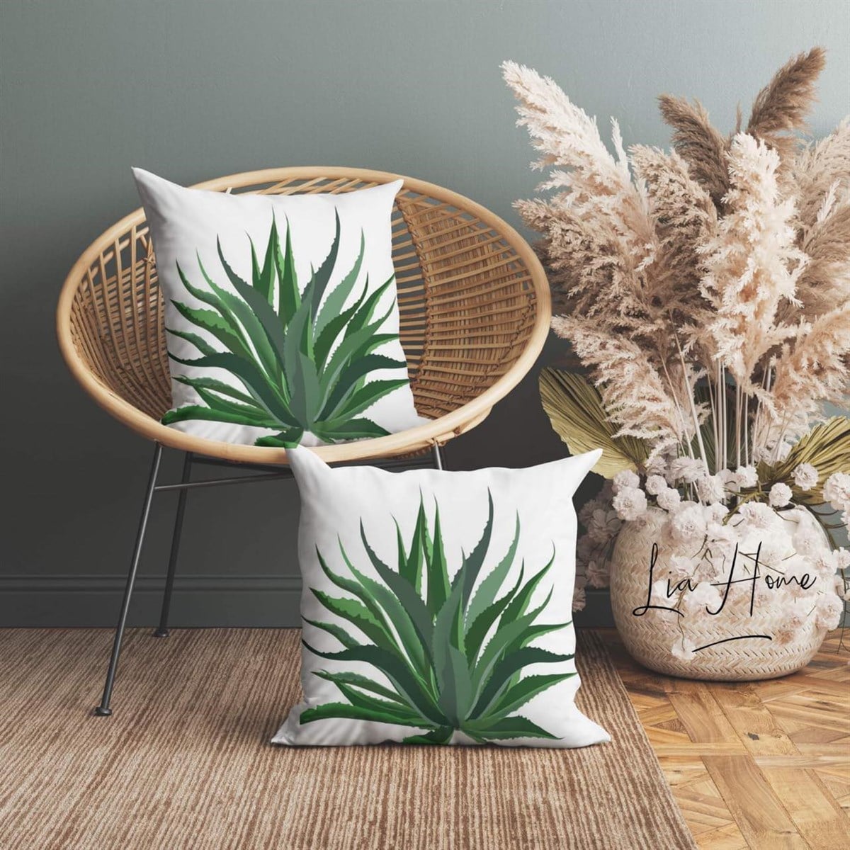 Aloe Vera Dekoratif 2'li Kırlent Kılıfı Seti