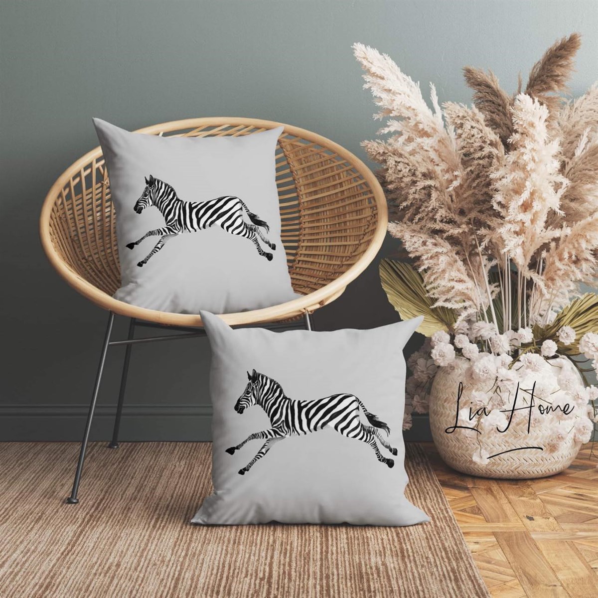 Çift Taraflı Zebra Baskılı Dekoratif 2'li Kırlent Kılıfı Seti