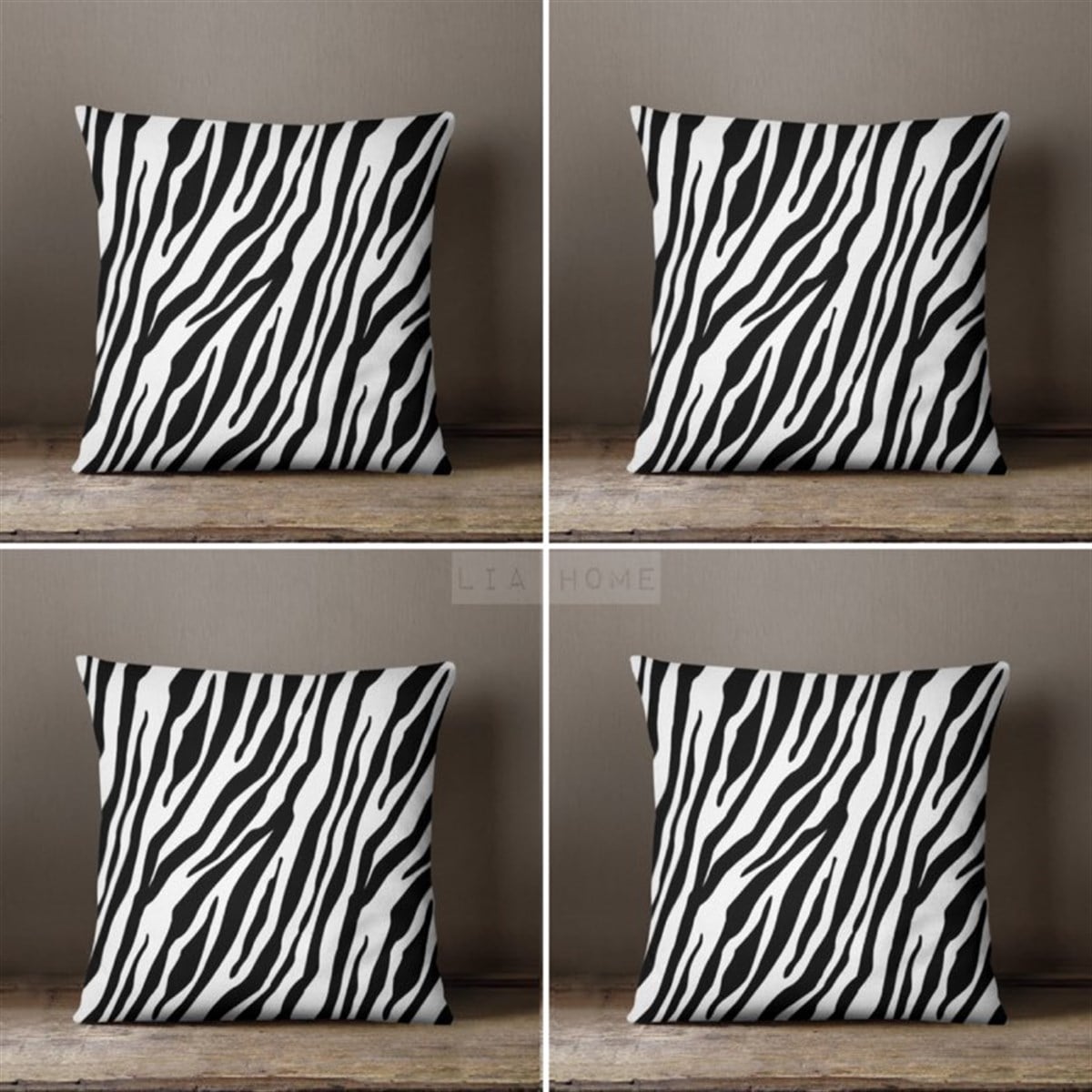 Çift Taraflı Zebra Desenli Dekoratif 4'lü Kombin Kırlent Kılıfı Seti