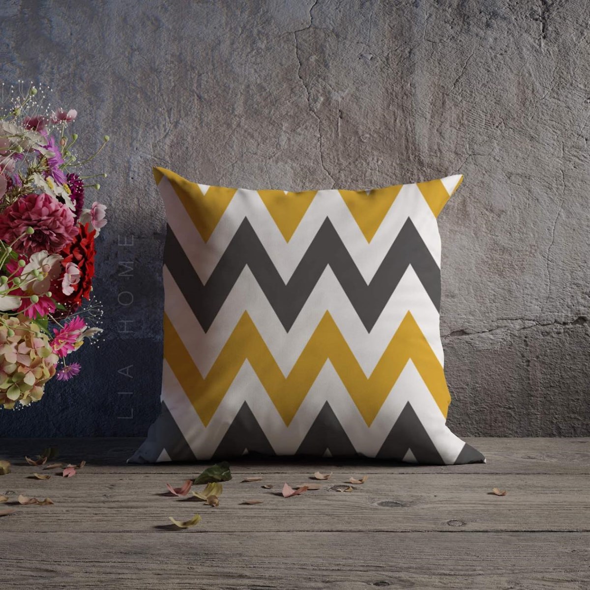 Çift Taraflı Zigzag Desenli Dekoratif Kırlent Kılıfı 