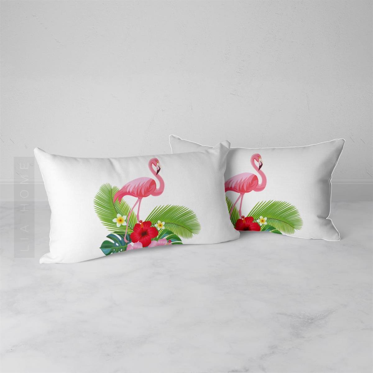 Flamingo Desenli Çift Taraflı Dekoratif 2'li Yastık Kılıfı Seti 35 x 55 cm