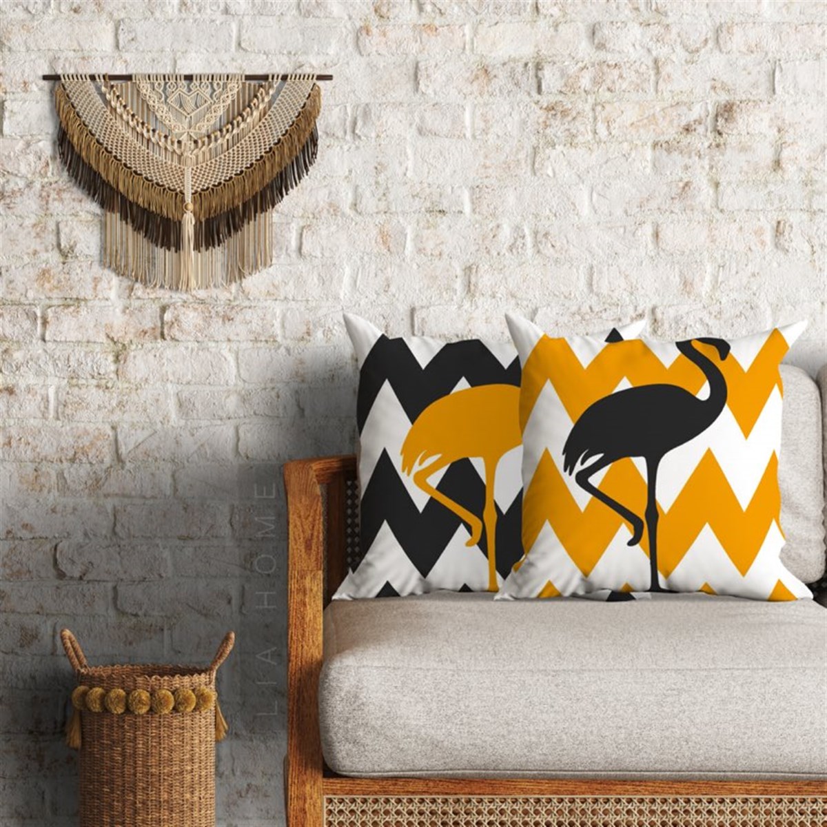 Flamingo Desenli Dekoratif 2'li Minder Kılıfı Seti 60 x 60 cm