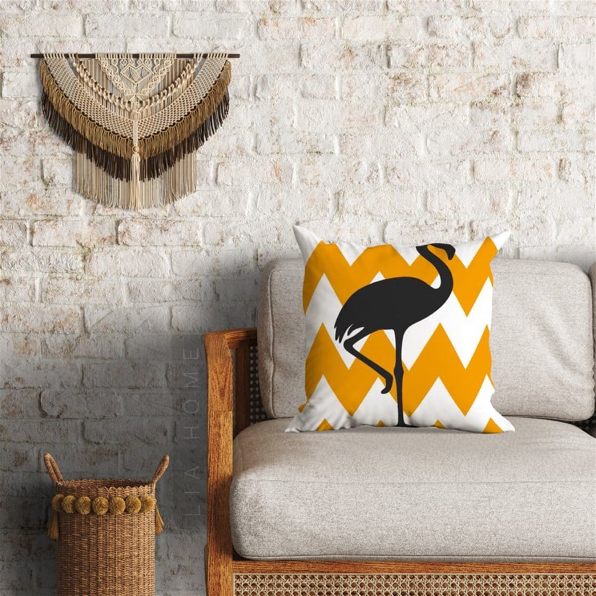 Flamingo Desenli Dekoratif Minder Kılıfı 60 x 60 cm