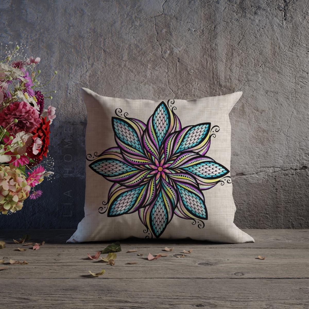 Mandala Desenli Çift Taraflı Dekoratif Kırlent Kılıfı 