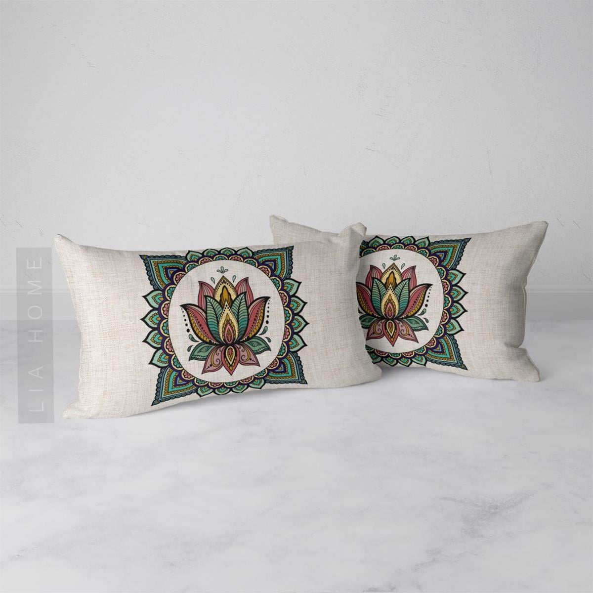 Mandala Desenli Çift Taraflı Dekoratif 2'li Yastık Kılıfı 32 x 55 cm