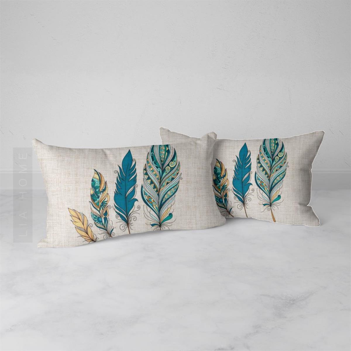Mavi Tüy Desenli Çift Taraflı Dekoratif 2'li Kırlent Kılıfı Seti 35*55 Cm 