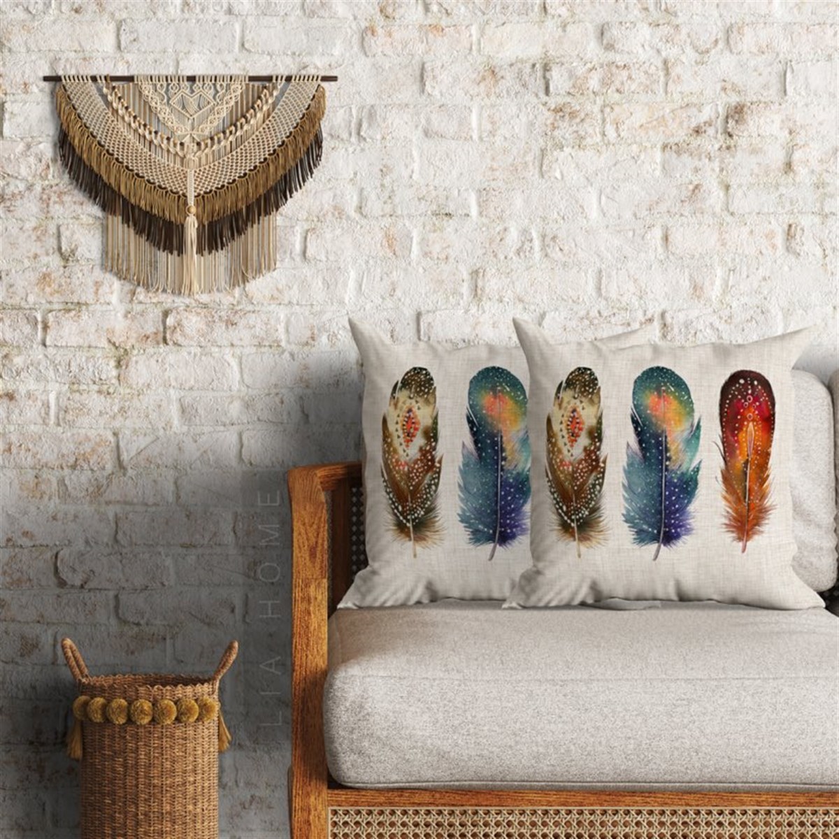 Tüy Desenli 2'li Dekoratif Minder Kılıfı 60*60 cm