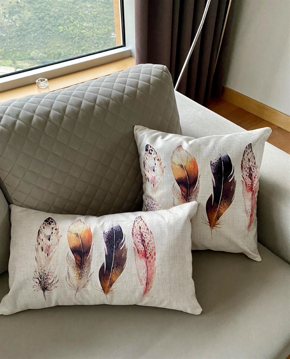Tüy Desenli Dekoratif 2'li Kırlent Kılıfı Seti