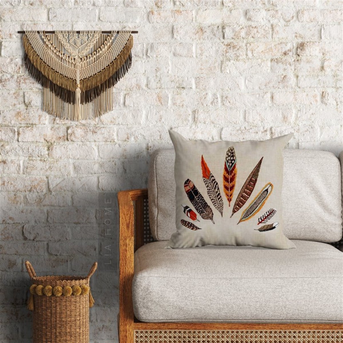 Tüy Desenli Dekoratif Minder Kılıfı 60 x 60 cm 