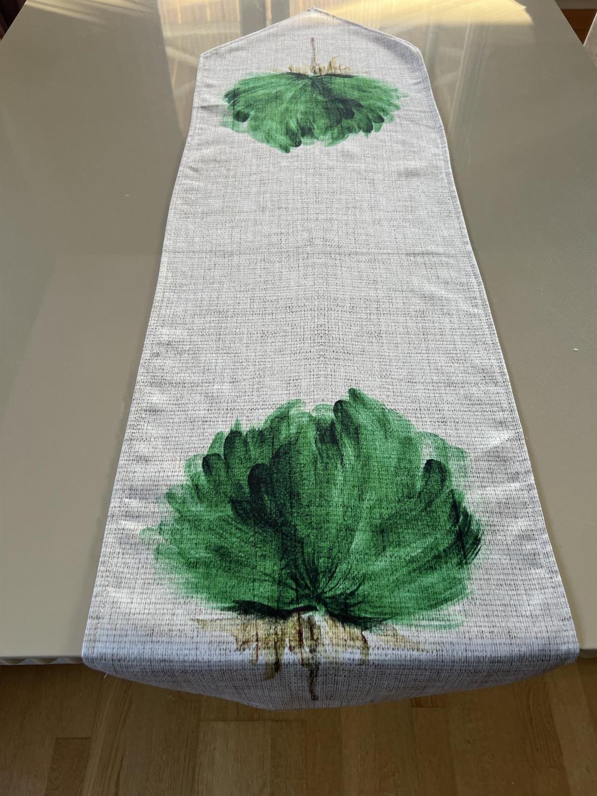 Yeşil Çiçek Desenli 35*135 cm Runner