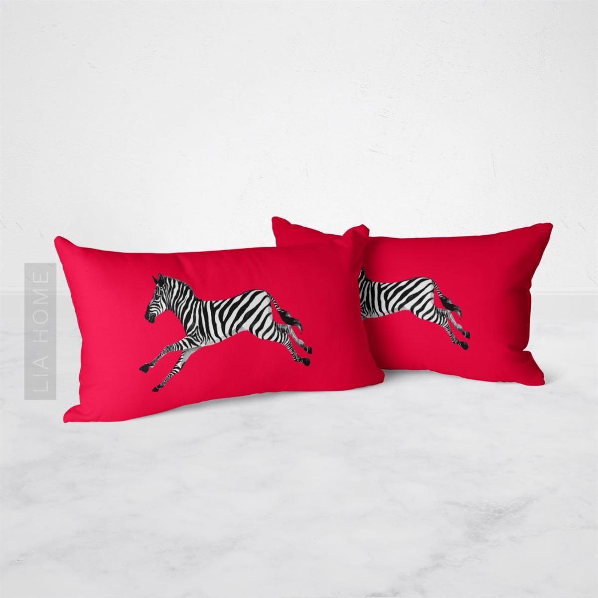 Zebra Desenli Çift Taraflı Dekoratif  2'li Yastık Kılıfı Seti 32 x 55 cm