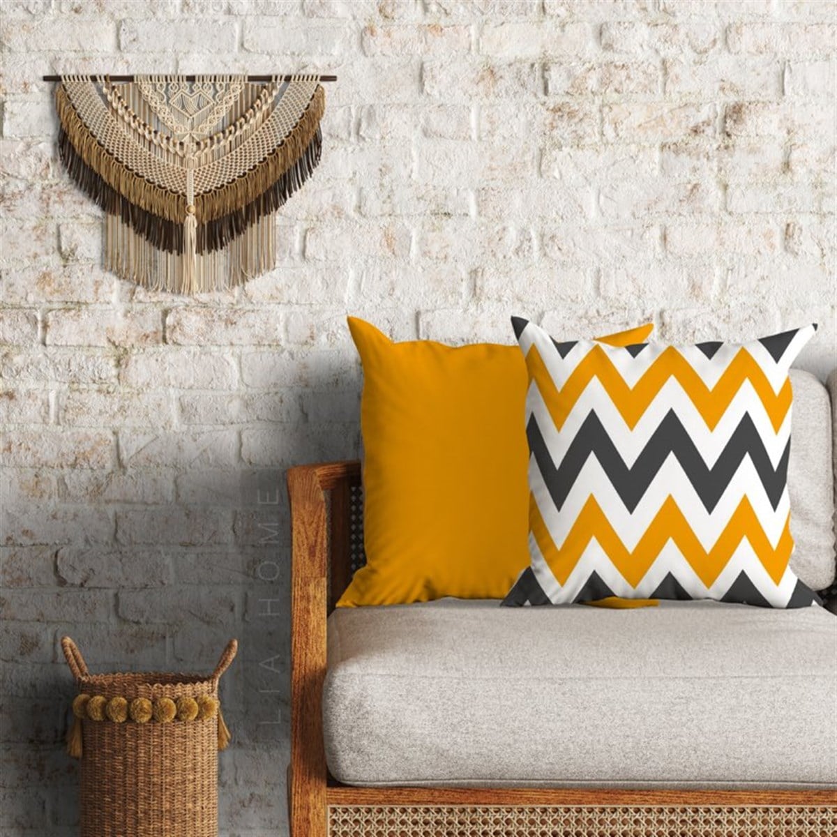 Zigzag Desenli Dekoratif 2'li Minder Kılıfı Seti 60 x 60 cm