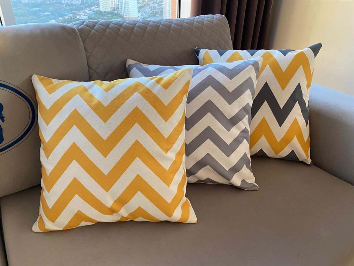 Zigzag Desenli Dekoratif 3'lü Kombin Kırlent Kılıfı Seti