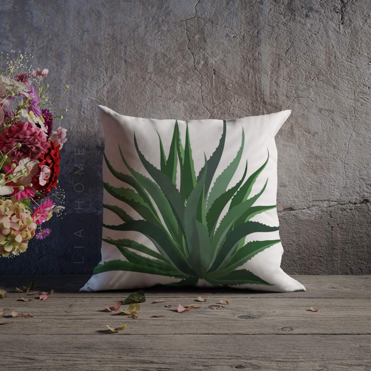 Aloe Vera Dekoratif Kırlent Kılıfı