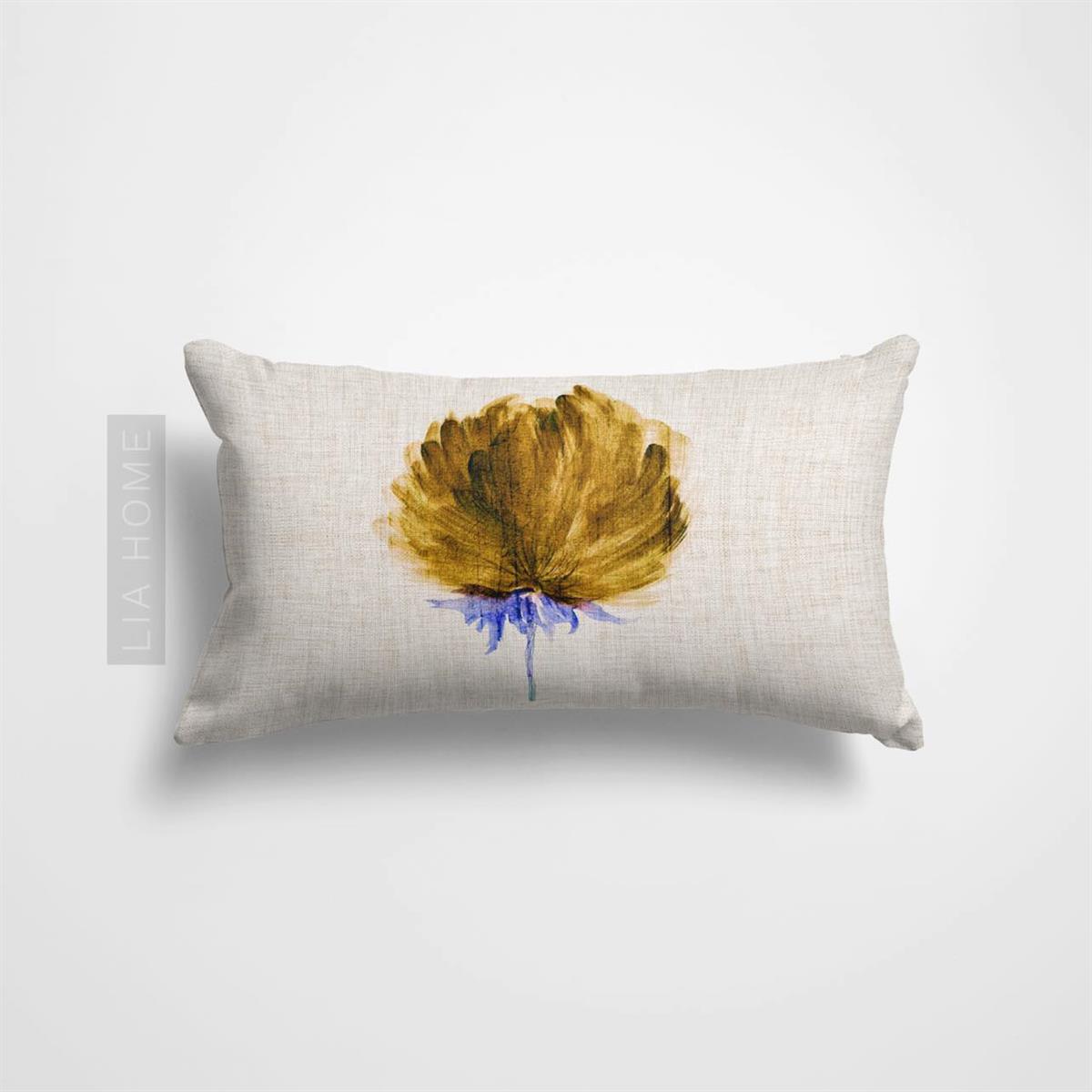 Çiçek Desenli Hardal Renk Çift Taraflı Dekoratif Yastık Kılıfı Seti 32 x 55 cm