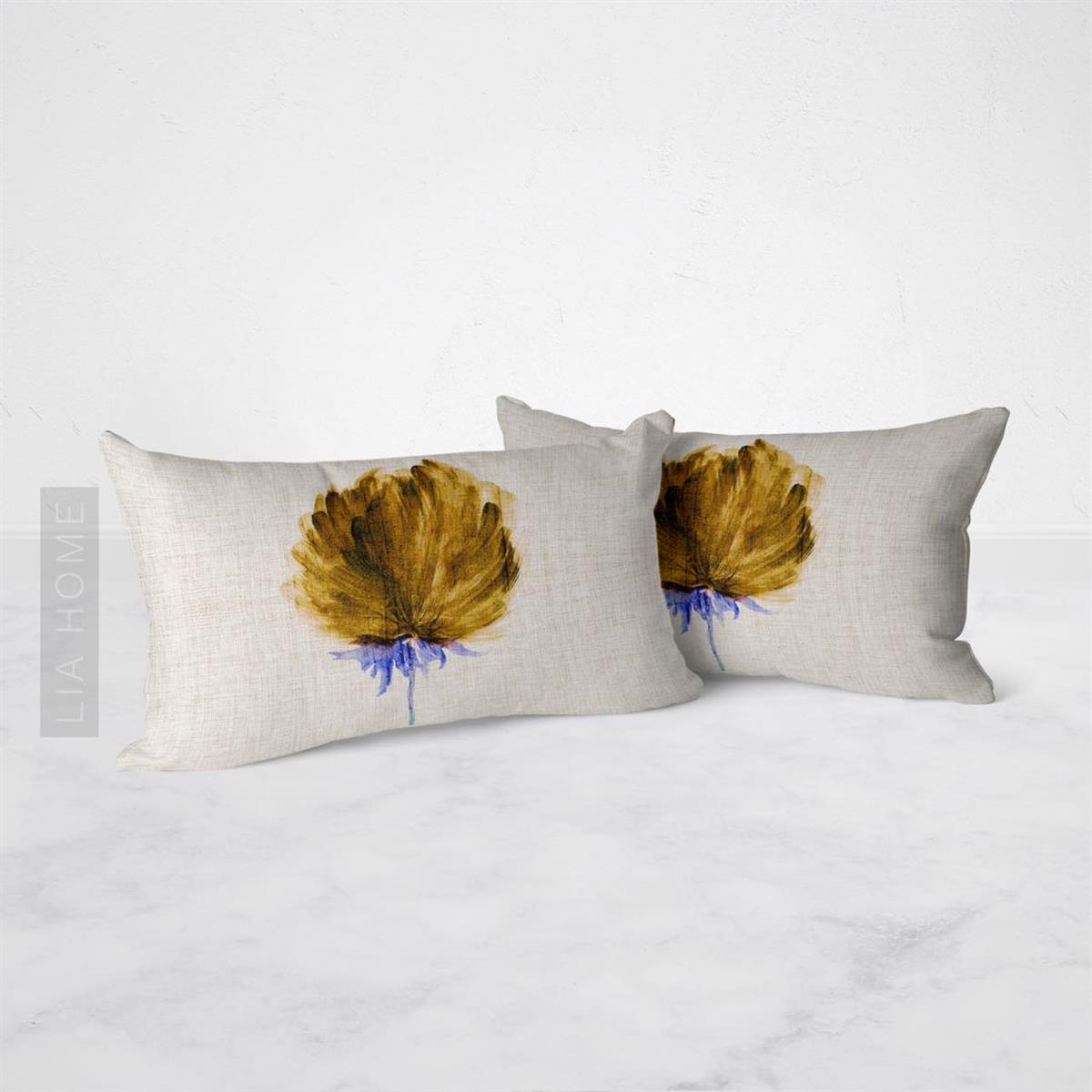 Çiçek Desenli Hardal Renk Çift Taraflı Dekoratif 2'li Yastık Kılıfı Seti 32 x 55 cm