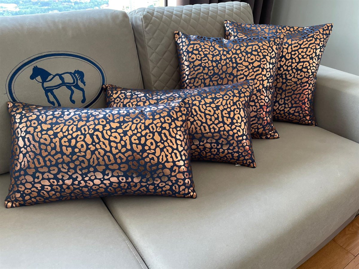 Çift Taraflı Bakır Varaklı Dekoratif 4'lü Kırlent Kılıfı Seti