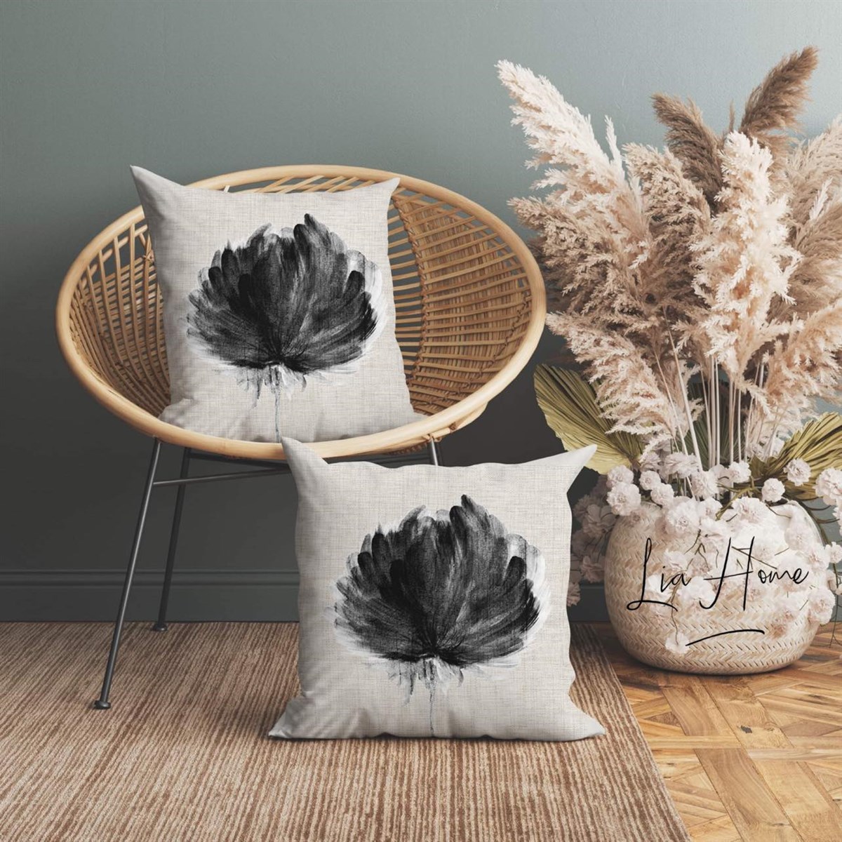 Çift Taraflı Çiçek Desenli Dekoratif 2'li Kırlent Kılıfı Seti