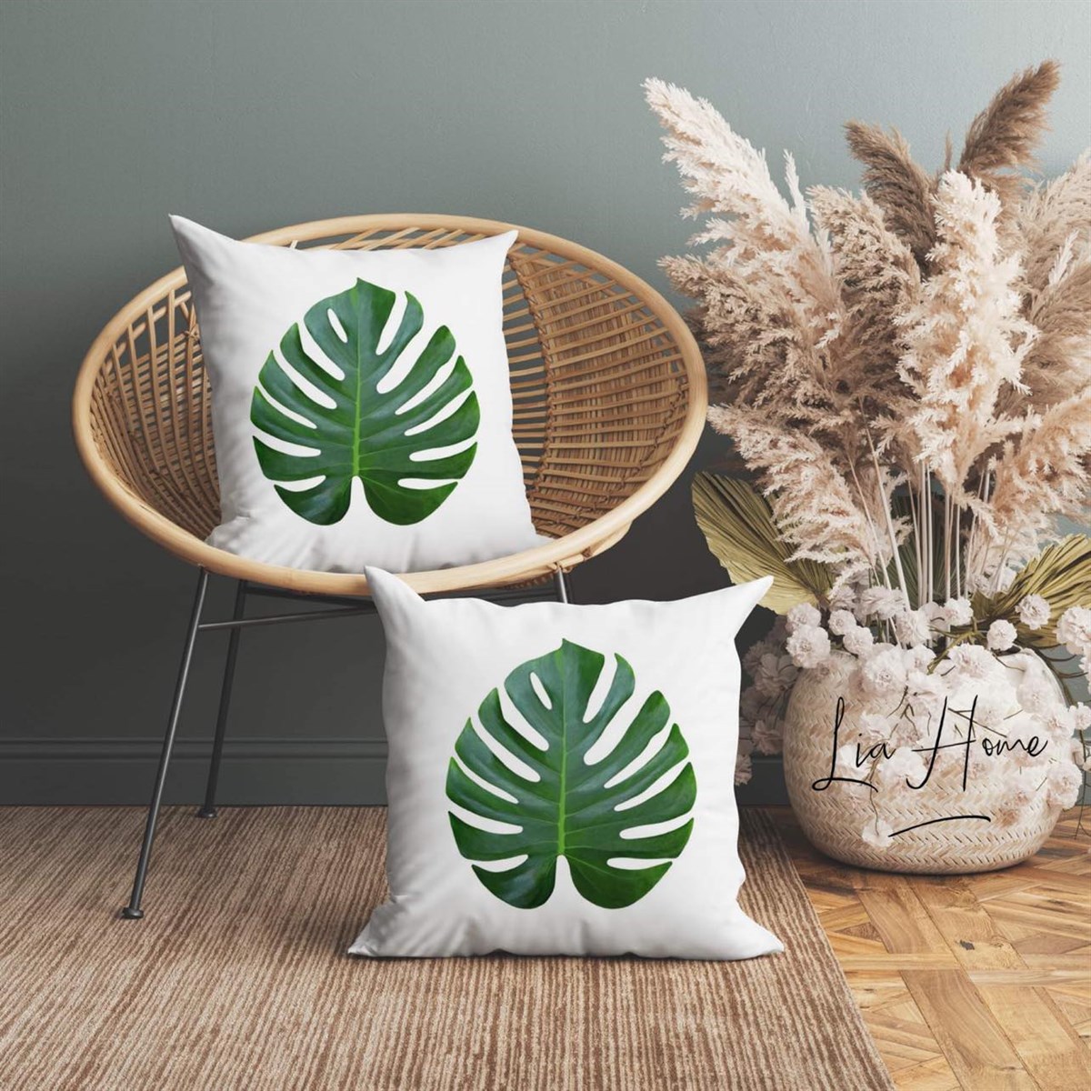 Çift Taraflı Deve Tabanı Desenli Dekoratif 2'li Kırlent Kılıfı Seti 