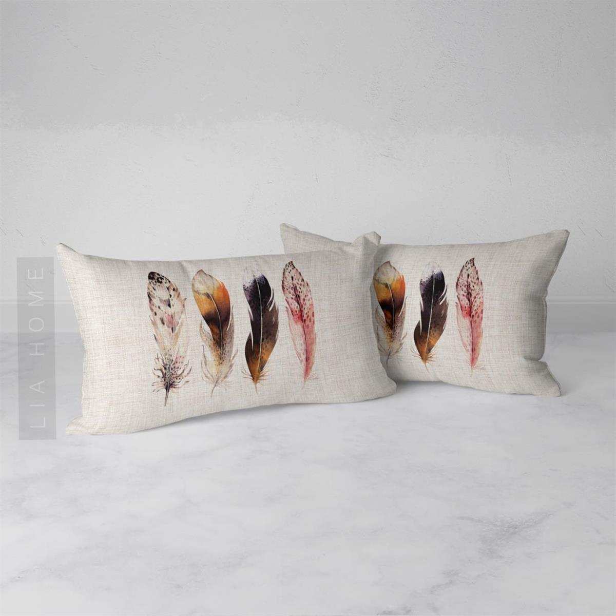 Çift Taraflı Tüy Desenli Dekoratif 2'li Kırlent Kılıfı Seti 35*55 Cm 