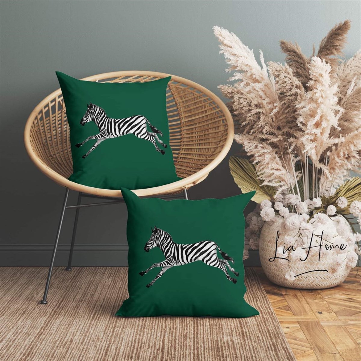 Çift Taraflı Zebra Baskılı Dekoratif 2'li Kırlent Kılıfı Seti