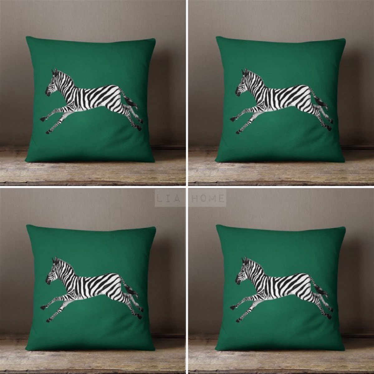 Çift Taraflı Zebra Desenli Dekoratif 4'lü Kombin Kırlent Kılıfı Seti