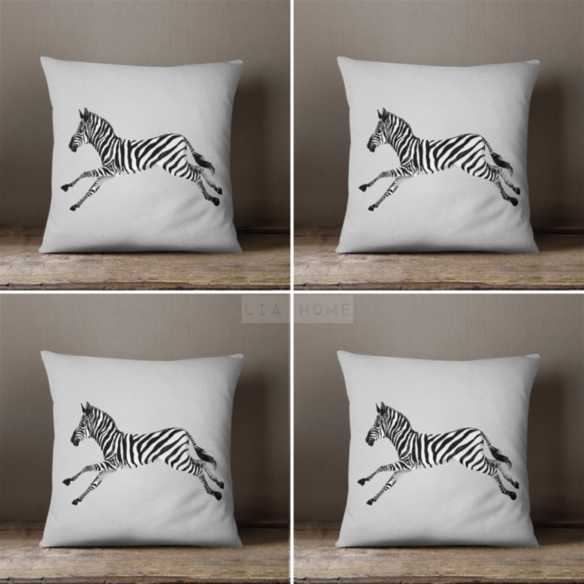 Çift Taraflı Zebra Desenli Dekoratif 4'lü Kombin Kırlent Kılıfı Seti