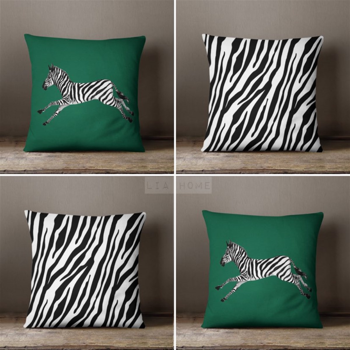 Çift Taraflı Zebra Desenli Dekoratif 4'lü Kombin Kırlent Kılıfı Seti