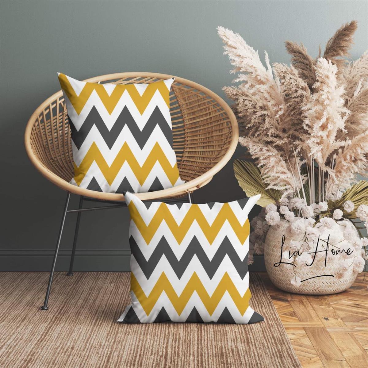 Çift Taraflı Zigzag Desenli Dekoratif 2'li Kırlent Kılıfı Seti