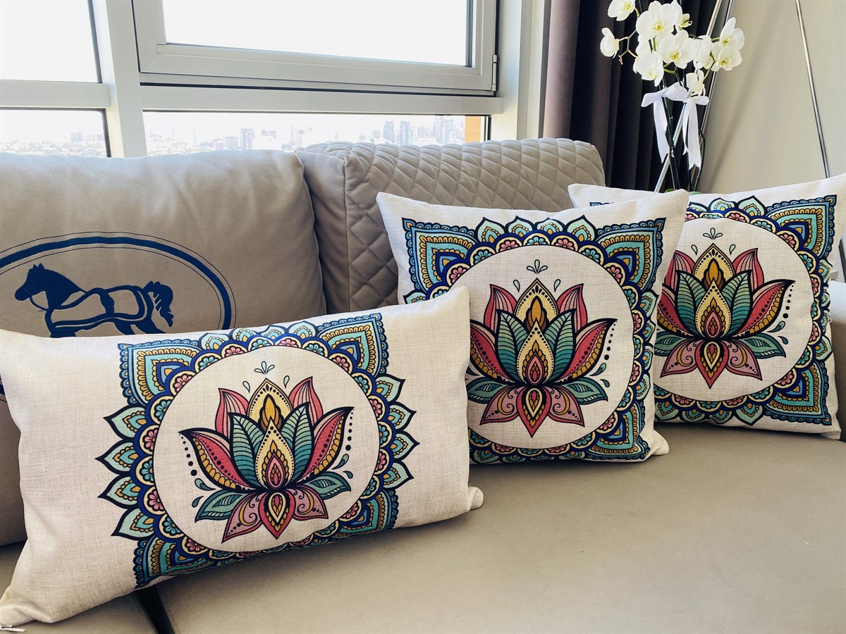 Etnik Desenli Dekoratif 3'lü Kırlent Kılıfı 