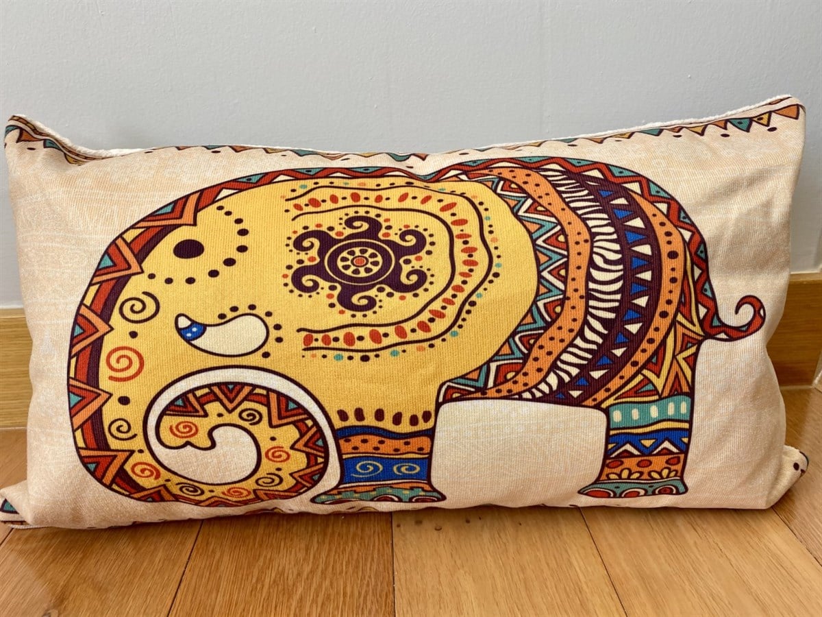 Fil Desenli Dikdörtgen Dekoratif Kırlent Kılıfı 35*55 Cm