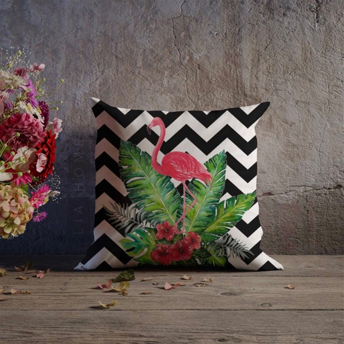 Flamingo Desenli Dekoratif Kırlent Kılıfı