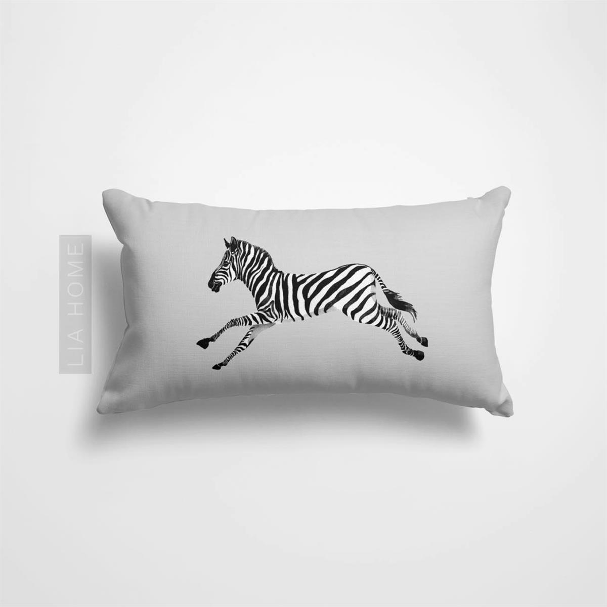Gri Zebra Desenli Çift Taraflı Dekoratif Yastık Kılıfı 32 x 55 cm