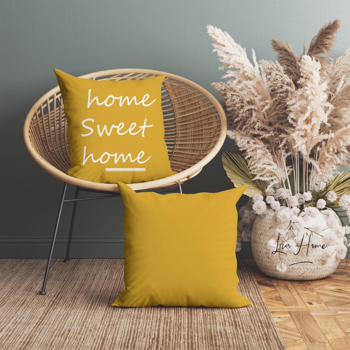 Home Sweet Home Yazılı Çift Taraflı Dekoratif 2'li Kırlent Kılıfı Seti